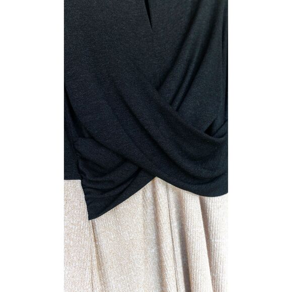 Amadi Anthropologie Cream Black Colorblock Knit Midi Cross Wrap Dress Size L - Picture 8 of 13